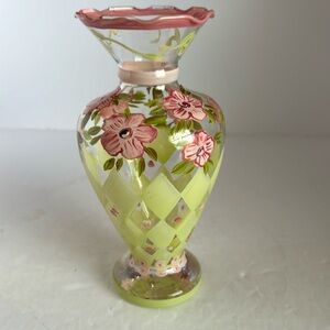Vase - Glass - Hand-painted Scalloped Rim - Pink Floral